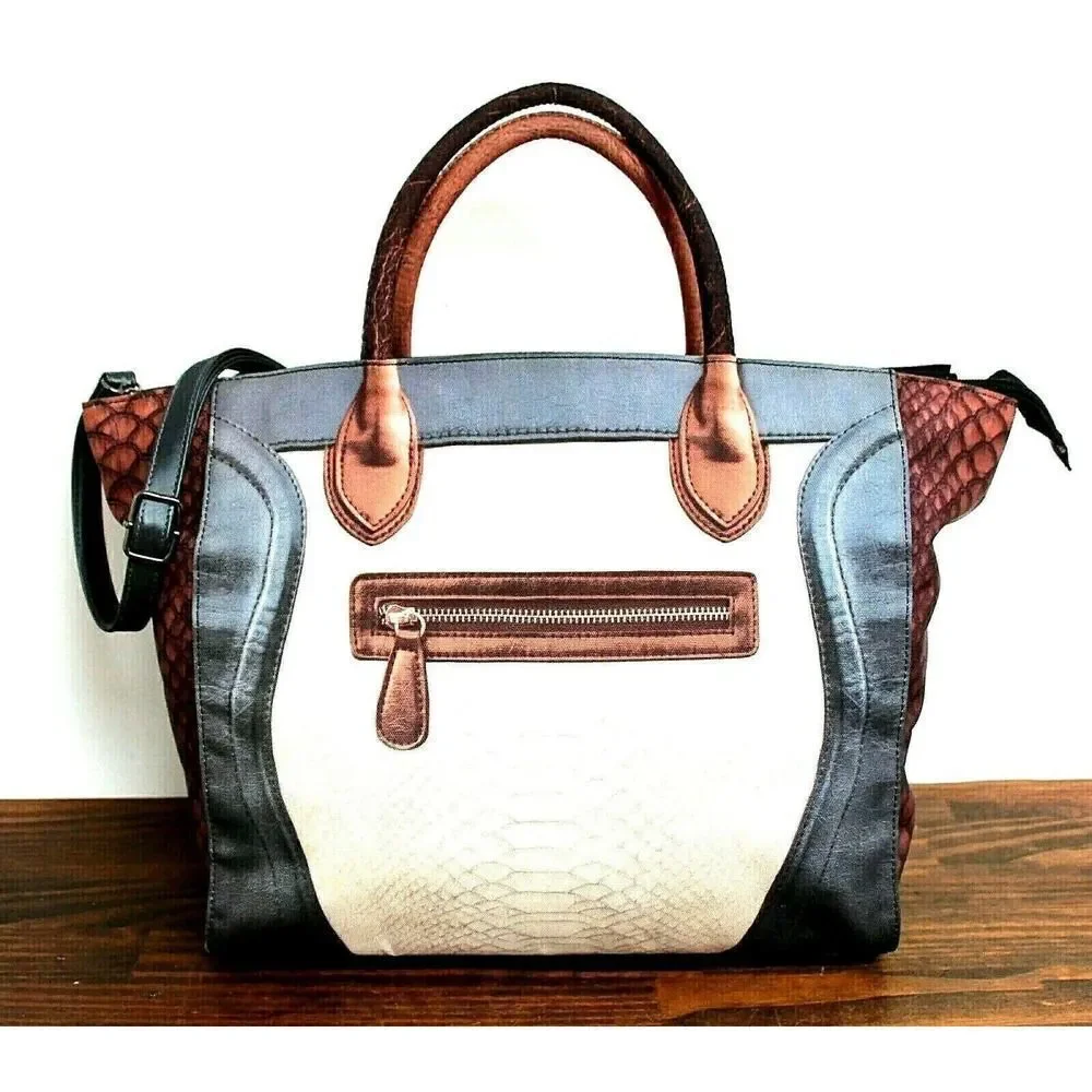 LARGE MOUSSE COLORFUL PRINT NYLON CANVAS ZIP TOP TOTE SHOULDER BAG HANDBAG BOHO